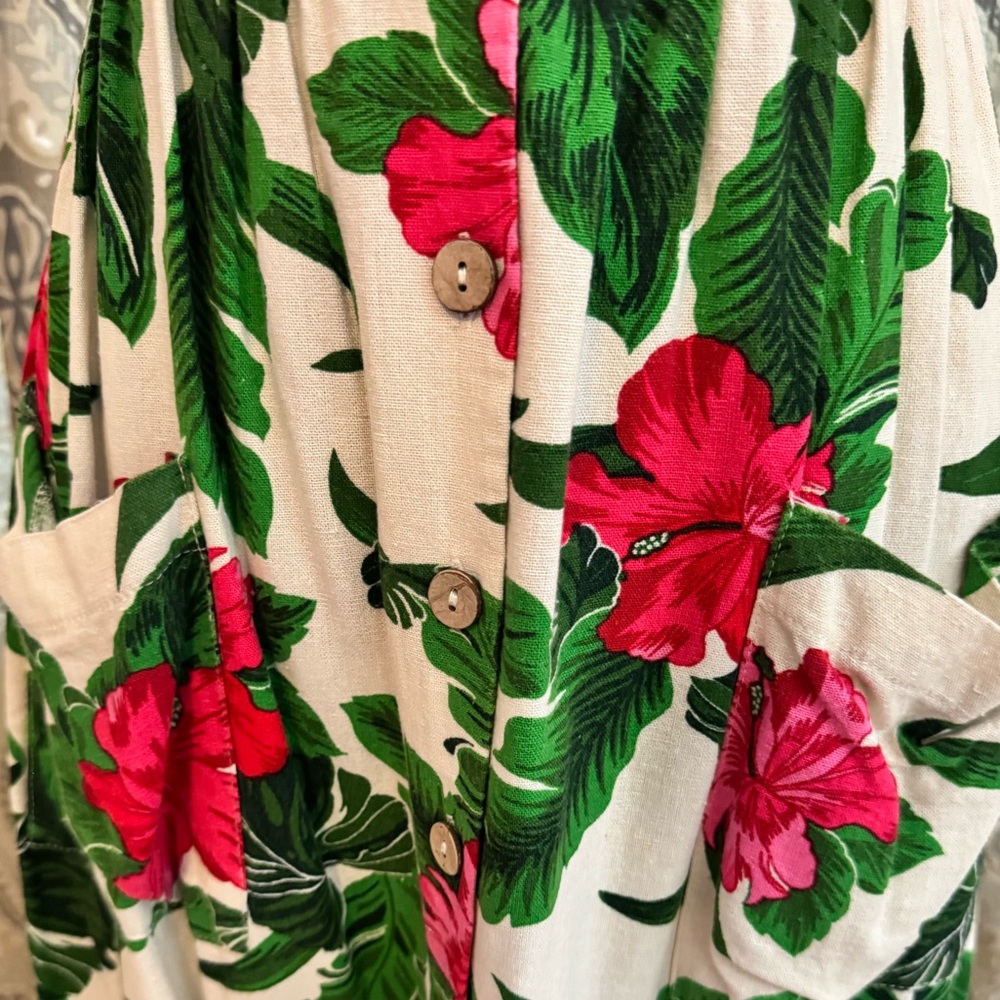 One Love Clothing Tropical Hibiscus Midi Dress Size Small Pink Green Floral - Picture 6 of 7